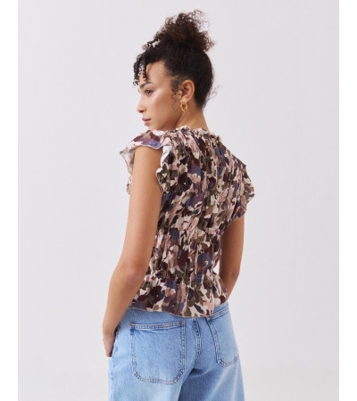 TOP DE FLORES CON FRUNCES Y VOLANTES EN SISAS | MULAYA