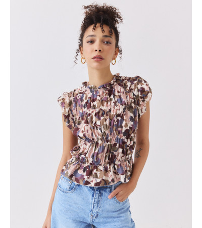 TOP DE FLORES CON FRUNCES Y VOLANTES EN SISAS | MULAYA