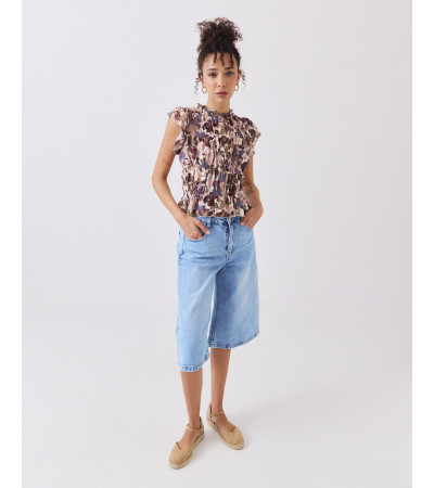 TOP DE FLORES CON FRUNCES Y VOLANTES EN SISAS | MULAYA