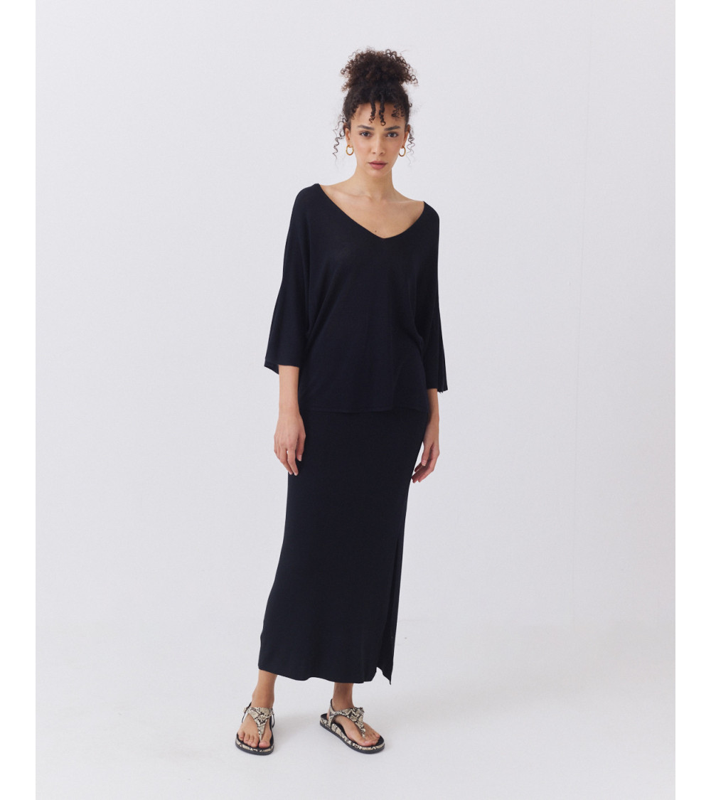 FALDA LARGA DE PUNTO CON CINTURA ELÁSTICA | MULAYA