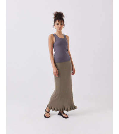 FALDA LARGA DE PUNTO CON CINTURA ELÁSTICA Y VOLANTE | MULAYA