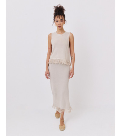 FALDA MIDI DE PUNTO CON CINTURA ELÁSTICA Y FLECOS | MULAYA