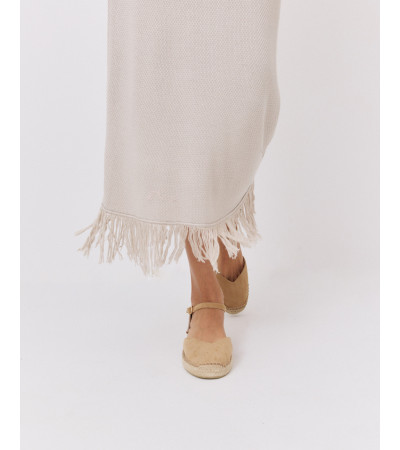 FALDA MIDI DE PUNTO CON CINTURA ELÁSTICA Y FLECOS | MULAYA