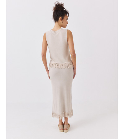 FALDA MIDI DE PUNTO CON CINTURA ELÁSTICA Y FLECOS | MULAYA