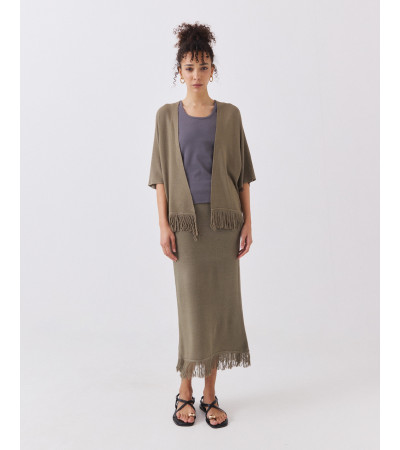 FALDA MIDI DE PUNTO CON CINTURA ELÁSTICA Y FLECOS | MULAYA