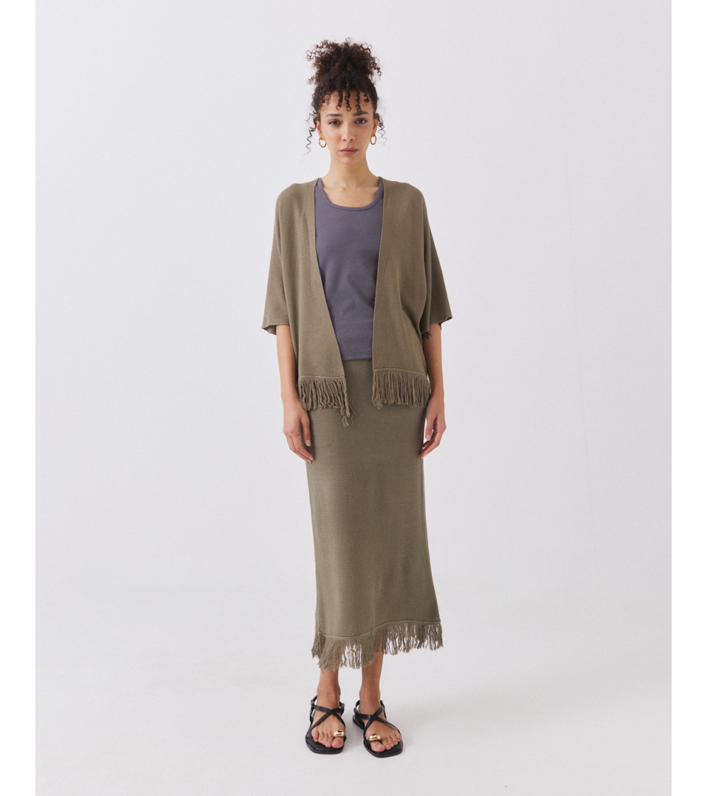 FALDA MIDI DE PUNTO CON CINTURA ELÁSTICA Y FLECOS | MULAYA