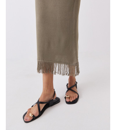 FALDA MIDI DE PUNTO CON CINTURA ELÁSTICA Y FLECOS | MULAYA