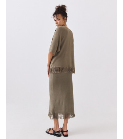 FALDA MIDI DE PUNTO CON CINTURA ELÁSTICA Y FLECOS | MULAYA