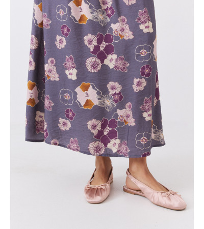 Falda Fluida con Estampado Floral y Nido de Abeja | MULAYA