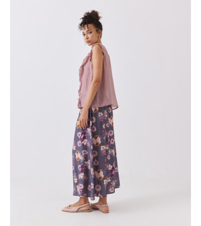 Falda Fluida con Estampado Floral y Nido de Abeja | MULAYA