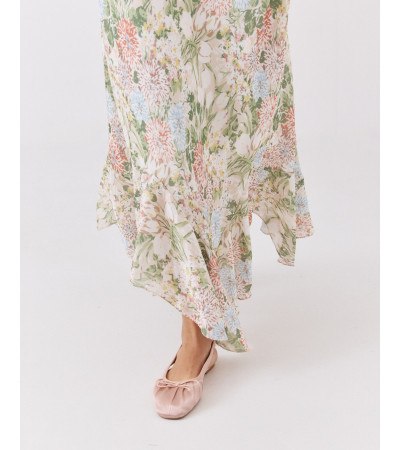 FALDA MIDI DE SATÉN CON VOLANTE Y CINTURA ELÁSTICA | MULAYA