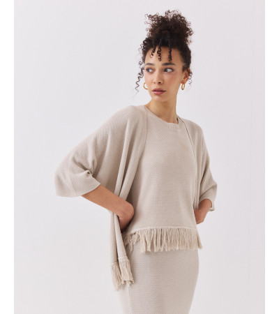 CHAQUETA DE PUNTO CON MANGA TRES CUARTOS Y FLECOS | MULAYA