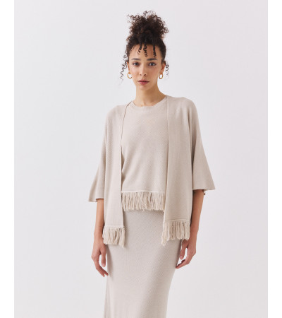 CHAQUETA DE PUNTO CON MANGA TRES CUARTOS Y FLECOS | MULAYA