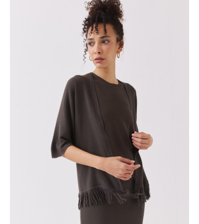 CHAQUETA DE PUNTO CON MANGA TRES CUARTOS Y FLECOS | MULAYA