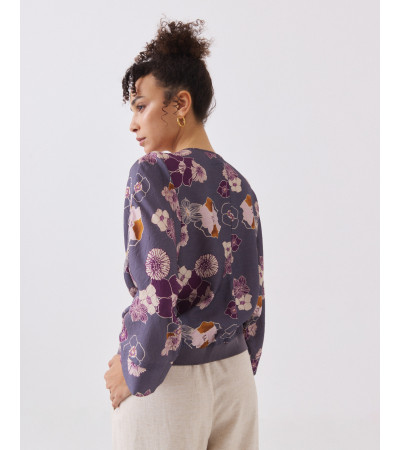 Chaqueta Estampada con Cuello V y Manga Murciélago | MULAYA