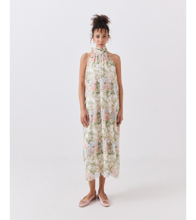 VESTIDO LARGO CON CUELLO HALTER Y ESCOTE TRASERO | MULAYA