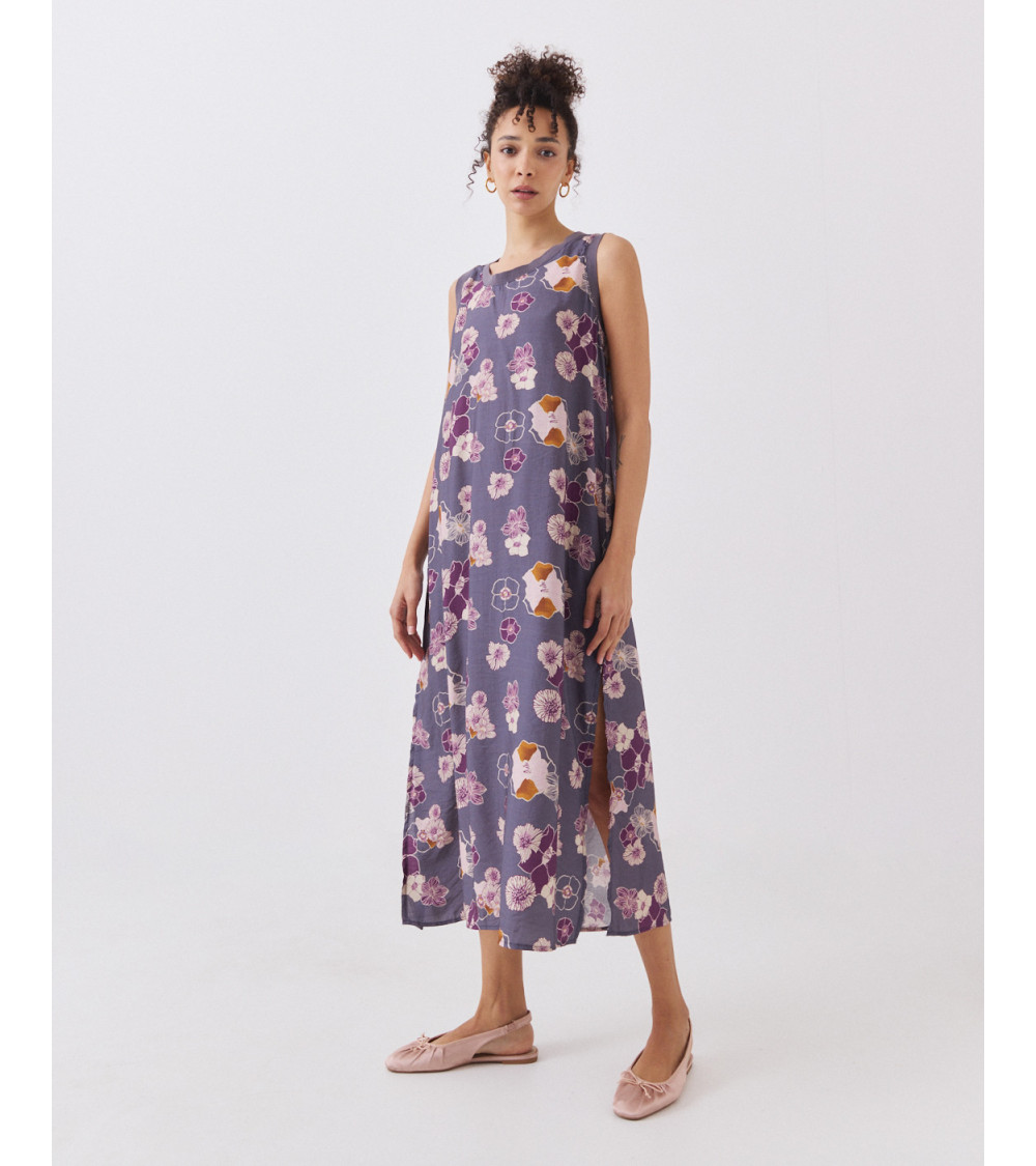 VESTIDO MIDI ESTAMPADO CON CUELLO REDONDO | MULAYA