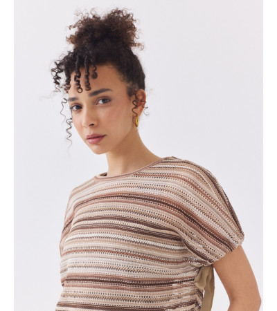 BLUSA TEJIDA DE RAYAS CON FLECOS Y ABALORIOS | MULAYA