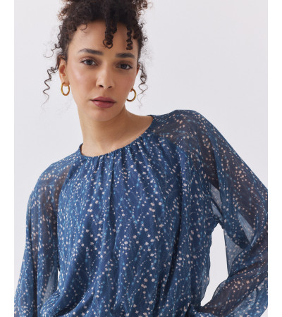 BLUSA SEMITRANSPARENTE ESTAMPADA EFECTO GLOBO | MULAYA