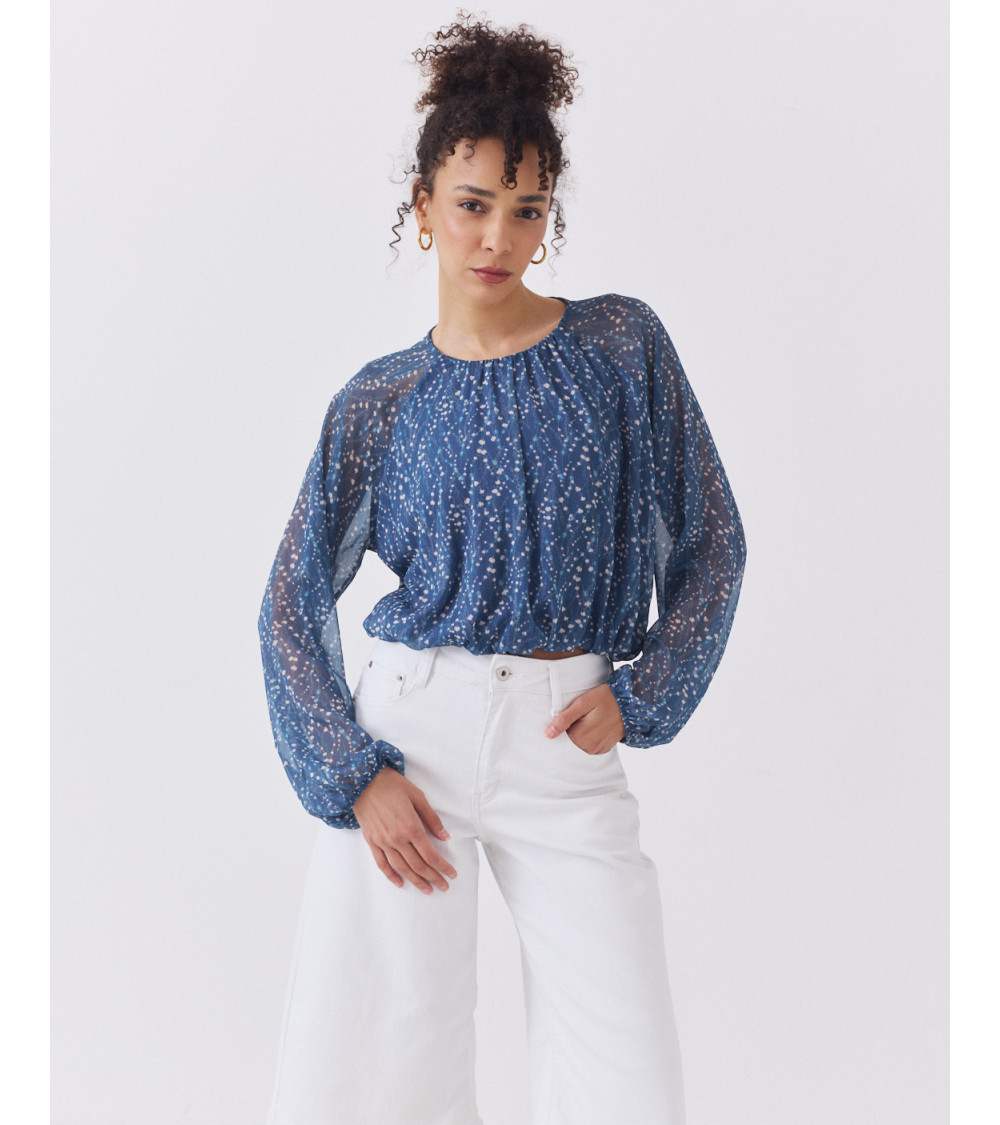 BLUSA SEMITRANSPARENTE ESTAMPADA EFECTO GLOBO | MULAYA