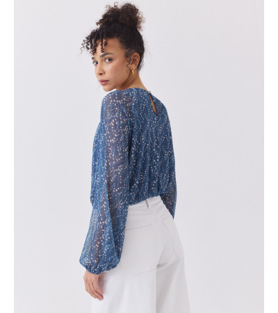 BLUSA SEMITRANSPARENTE ESTAMPADA EFECTO GLOBO | MULAYA