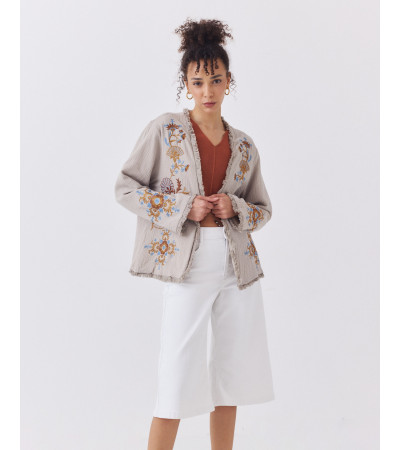 Kimono Bordado con Detalles de Flecos | MULAYA