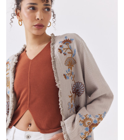 Kimono Bordado con Detalles de Flecos | MULAYA