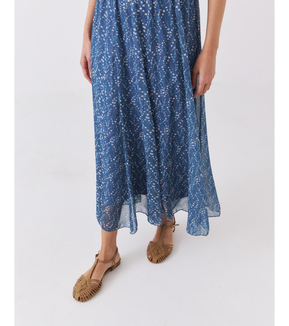 FALDA MIDI SEMITRANSPARENTE ESTAMPADA CON CINTURA ELÁSTICA | MULAYA