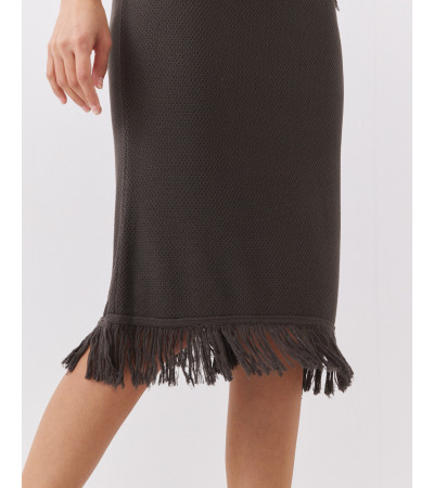 FALDA CORTA DE PUNTO CON CINTURA ELÁSTICA Y FLECOS | MULAYA