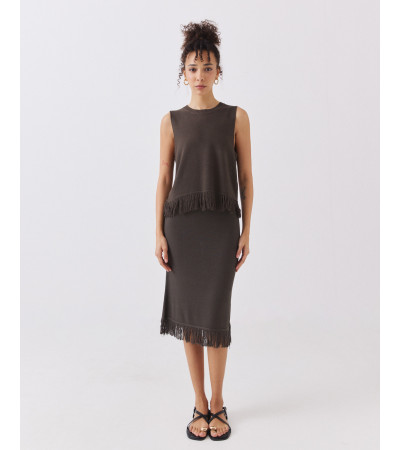 FALDA CORTA DE PUNTO CON CINTURA ELÁSTICA Y FLECOS | MULAYA