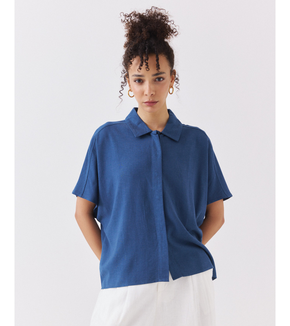 CAMISA HOLGADA DE LINO CON MANGA MURCIÉLAGO | MULAYA