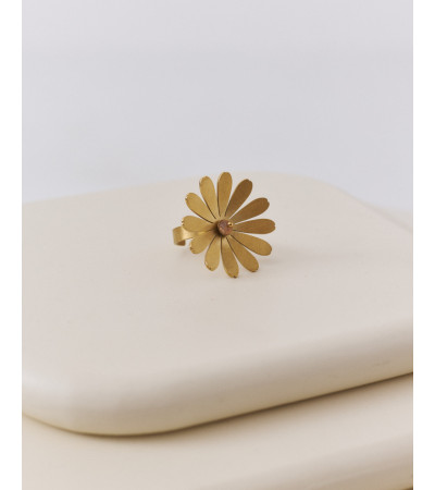 Anillo Ajustable de Acero con Diseño de Flor | MULAYA