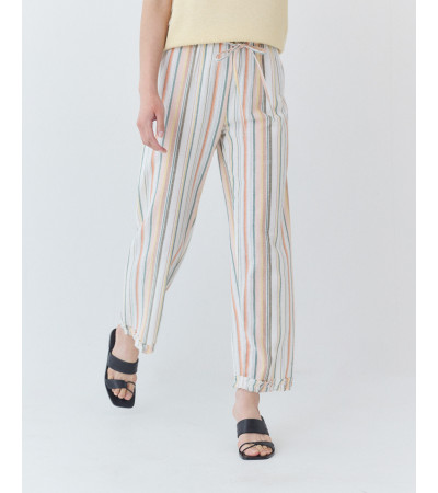 PANTALÓN RECTO DE RAYAS CON VOLANTES EN EL BAJO | MULAYA