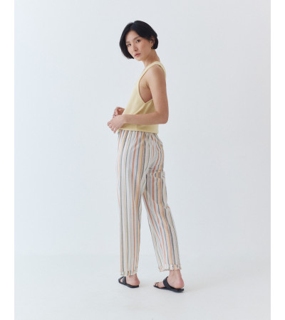 PANTALÓN RECTO DE RAYAS CON VOLANTES EN EL BAJO | MULAYA