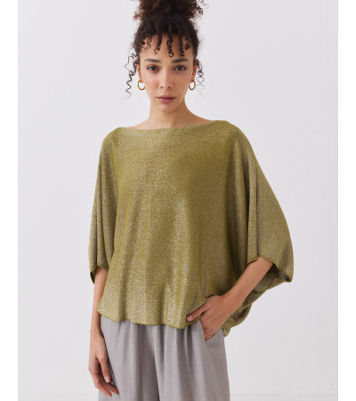 JERSEY BRILLANTE CON MANGA MURCIÉLAGO Y CUELLO BARCO | MULAYA