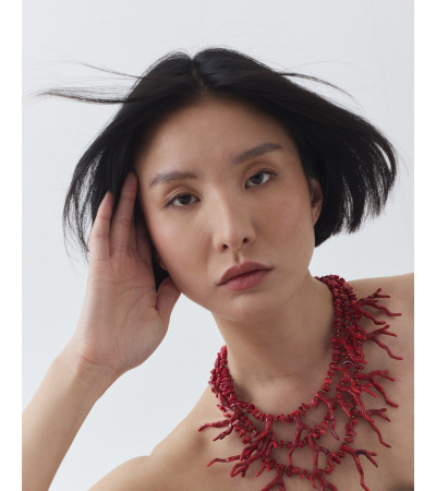 Collar de Tres Cadenas con Piedras Efecto Coral | MULAYA