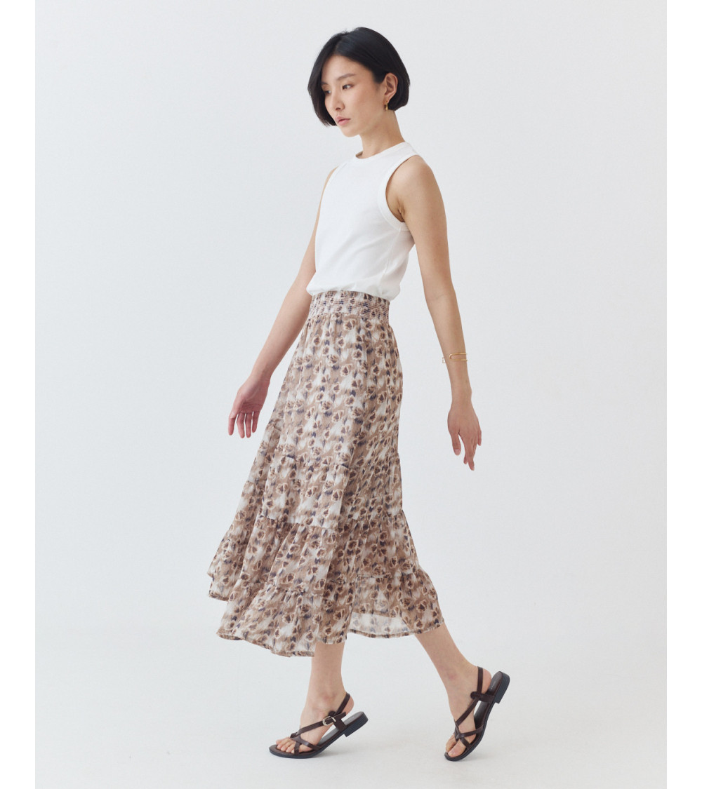 FALDA MIDI ASIMÉTRICA ESTAMPADA CON VOLANTES | MULAYA