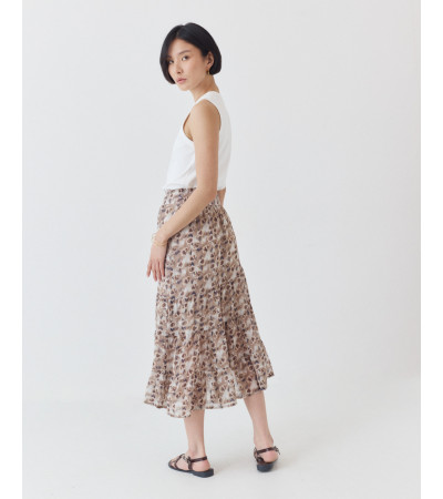 FALDA MIDI ASIMÉTRICA ESTAMPADA CON VOLANTES | MULAYA