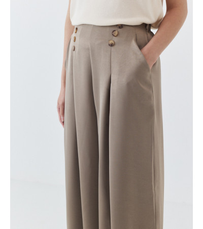 PANTALÓN WIDE LEG SATINADO CON BOTONES Y PINZAS | MULAYA