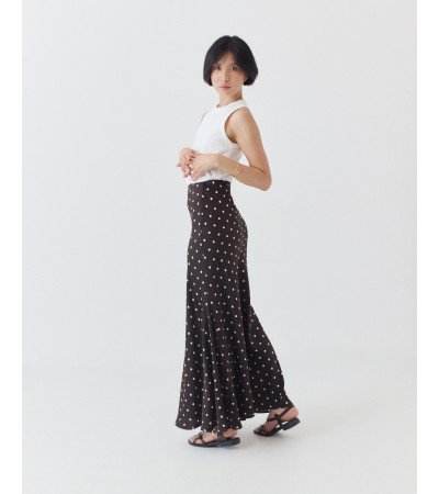 FALDA LARGA SATINADA DE PUNTOS CON VOLANTE | MULAYA