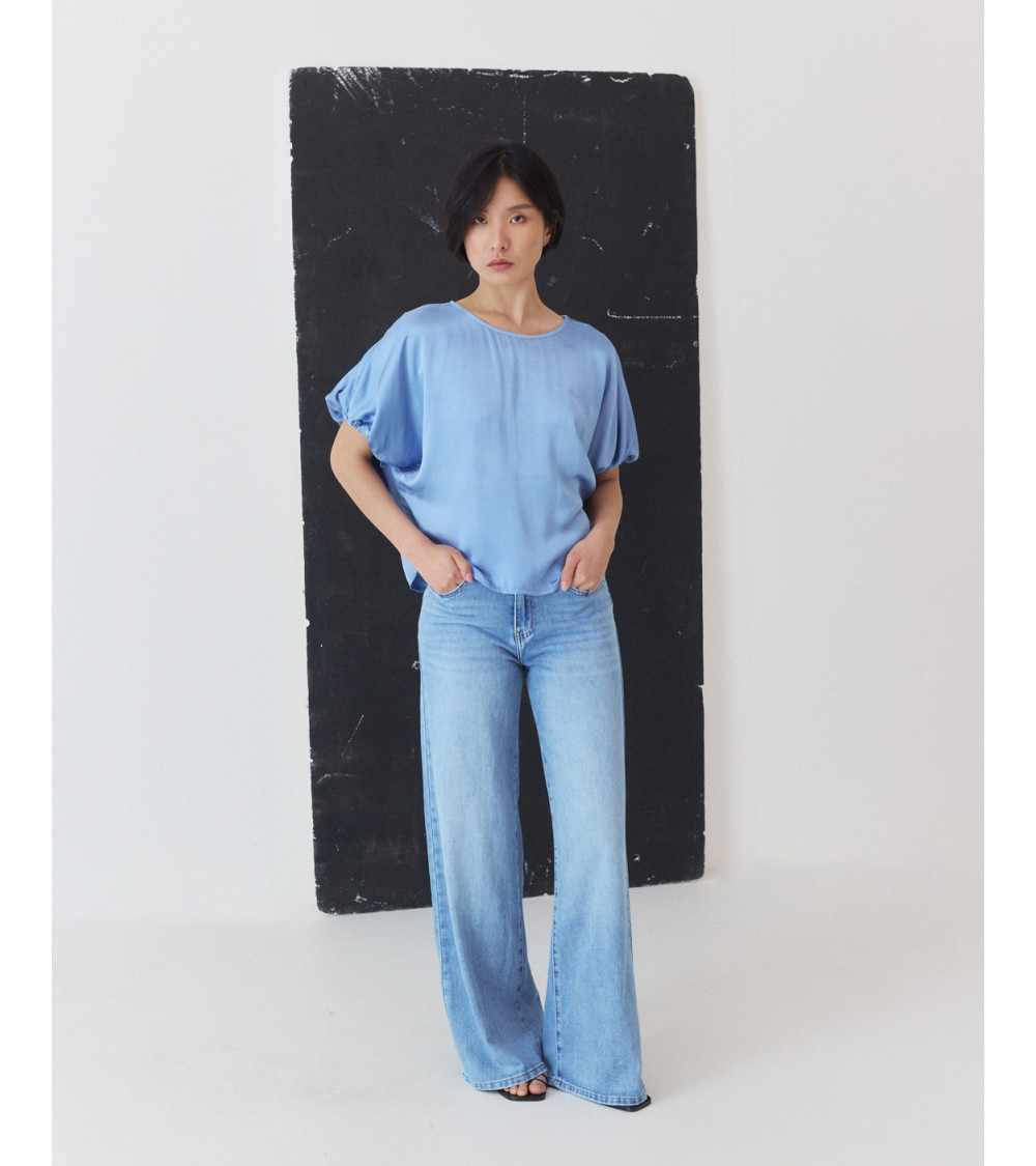 BLUSA DE MANGA CORTA CON LAZADA AJUSTABLE | MULAYA