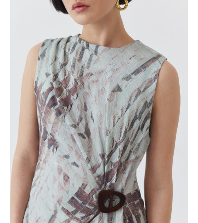 VESTIDO MIDI ESTAMPADO CON DETALLE FRUNCIDO | MULAYA