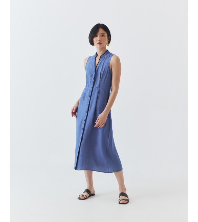 VESTIDO MIDI CON CUELLO MAO Y VIVO A CONTRASTE | MULAYA