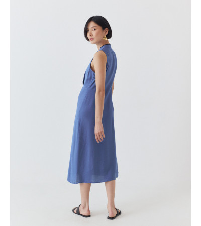 VESTIDO MIDI CON CUELLO MAO Y VIVO A CONTRASTE | MULAYA