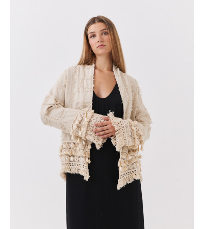 CHAQUETA ÉTNICA DE ALGODÓN CON DETALLE DE CONCHAS | MULAYA