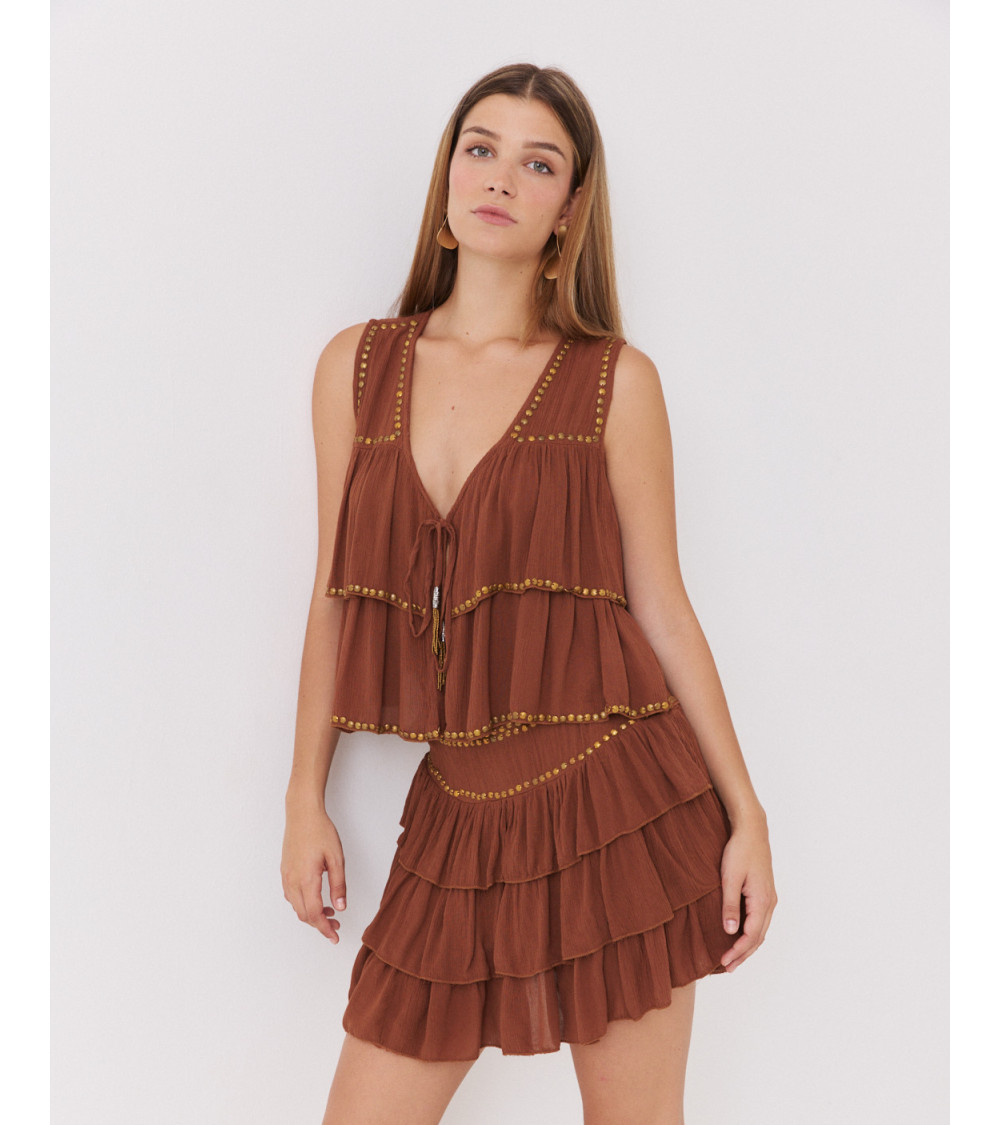 FALDA SHORT CON VOLANTES Y TACHAS | MULAYA