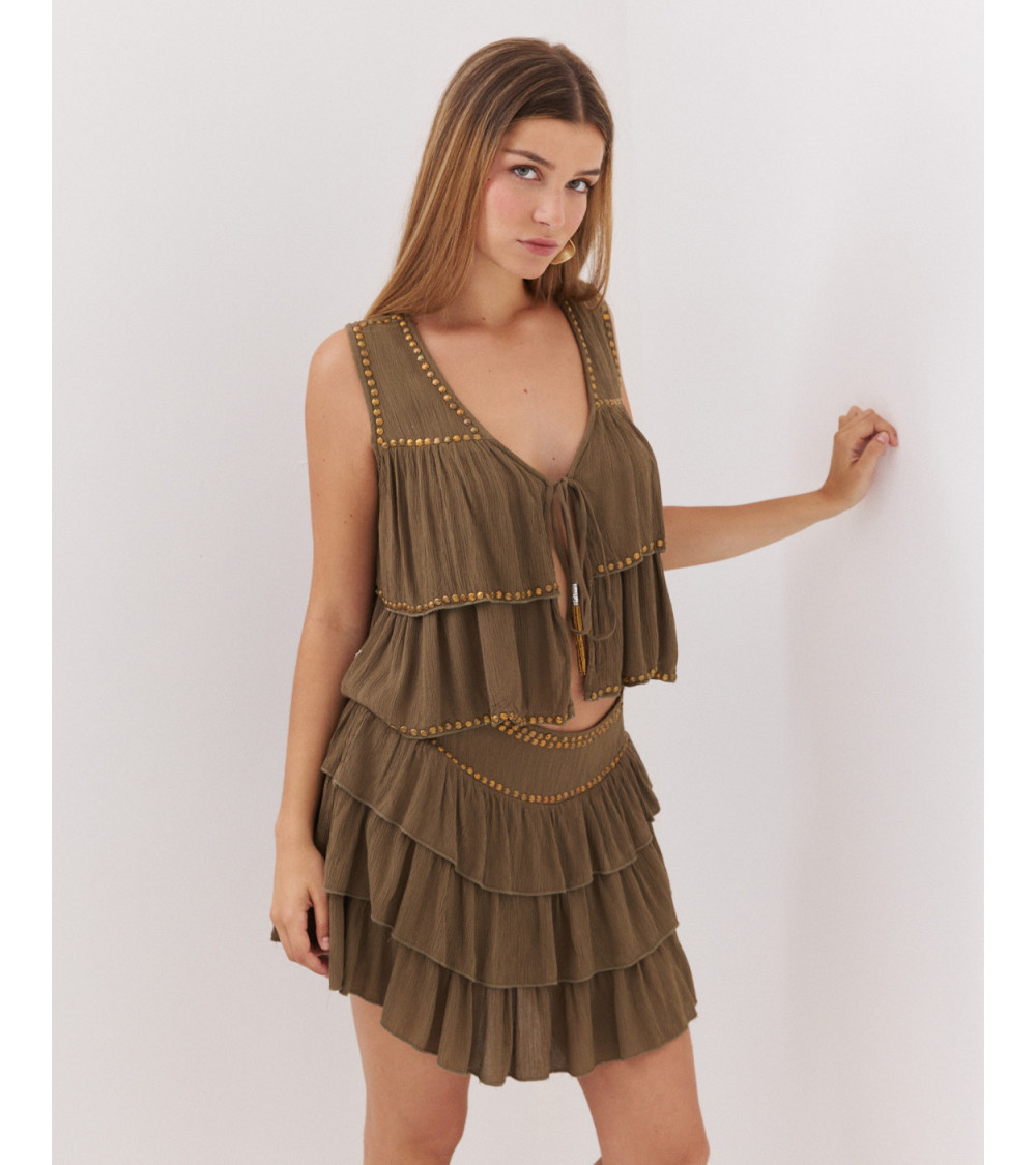 FALDA SHORT CON VOLANTES Y TACHAS | MULAYA