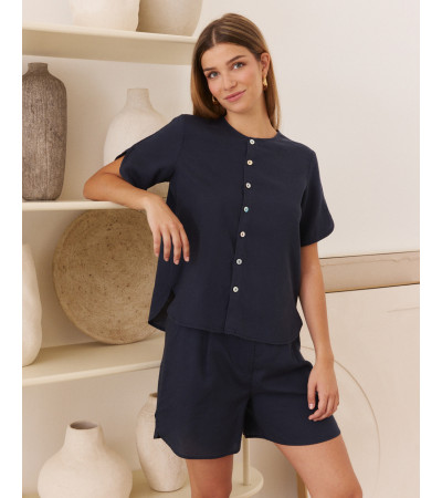 CAMISA DE CUELLO REDONDO CON BOTONES Y ABERTURAS | MULAYA