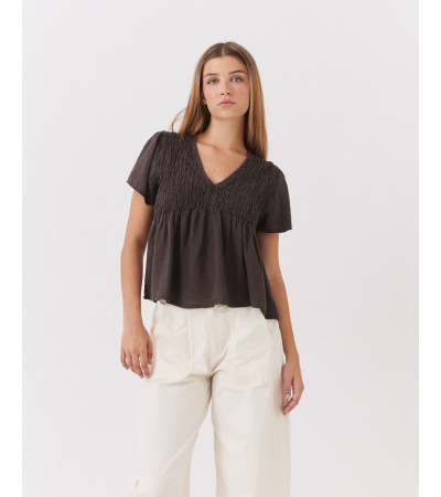 BLUSA LINO NIDO DE ABEJA Y CORTE PEPLUM | MULAYA