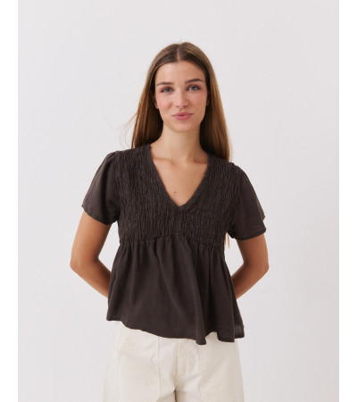 BLUSA LINO NIDO DE ABEJA Y CORTE PEPLUM | MULAYA